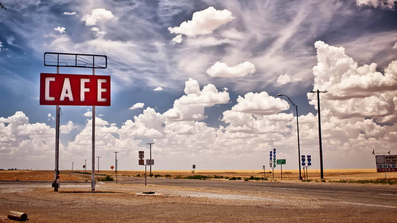 Large cafe sign along Route 66 open road