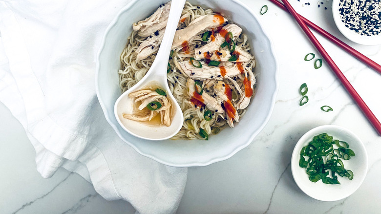 chicken noodle soup in bowl