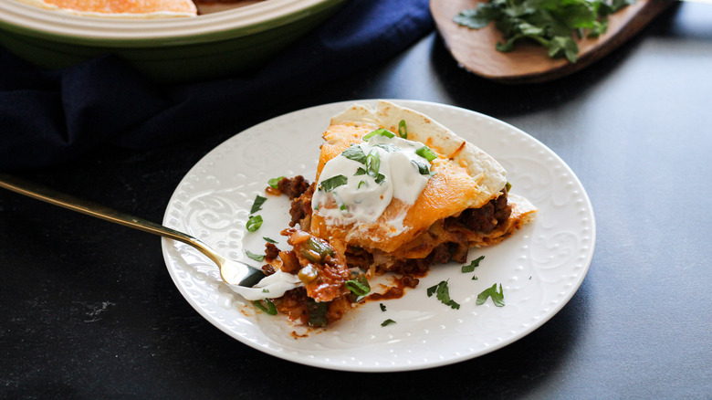 taco pie casserole on plate 