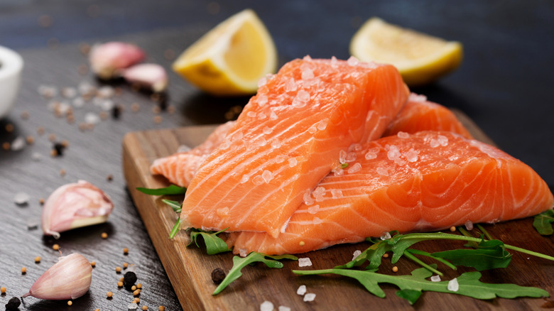 Stack of salmon fish filets