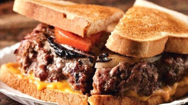 Famous hamburger sandwich from Louis' Lunch