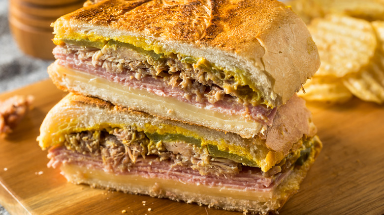 Cuban sandwich cut in half