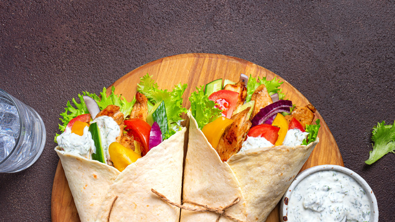 Gyro wraps with vegetables and tzatziki sauce