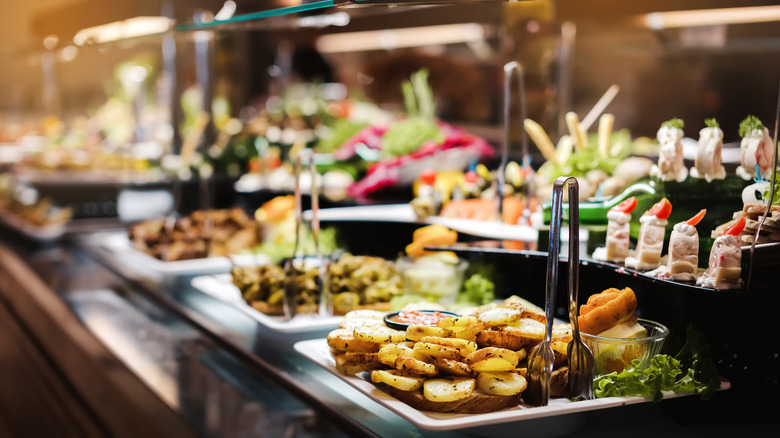 Buffet lineup of food