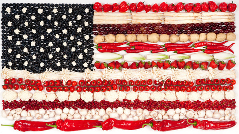 American flag made from fresh fruit and vegetables